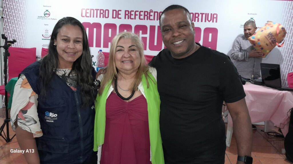 Acima Presidente da Vila Olímpica da Mangueira, Nayane Gerente do Posto de Saude da Vila Olímpica da Mangueira e a Presidente da Rádio Encontro Marcado Com A Cultura